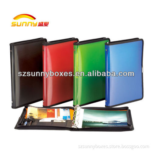 Custom OEM plastic PU PVC leather zipper document folder portfolio with dividers & namecard slots